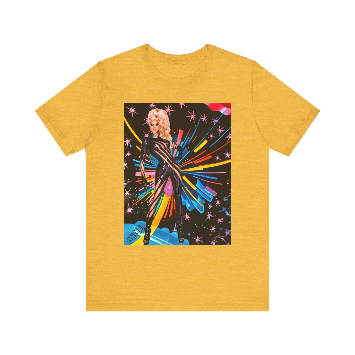 T-Shirt Rupaul with Fireworks Background Unisex Jersey Short Sleeve Tee