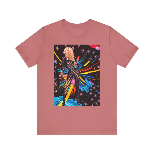 T-Shirt Rupaul with Fireworks Background Unisex Jersey Short Sleeve Tee