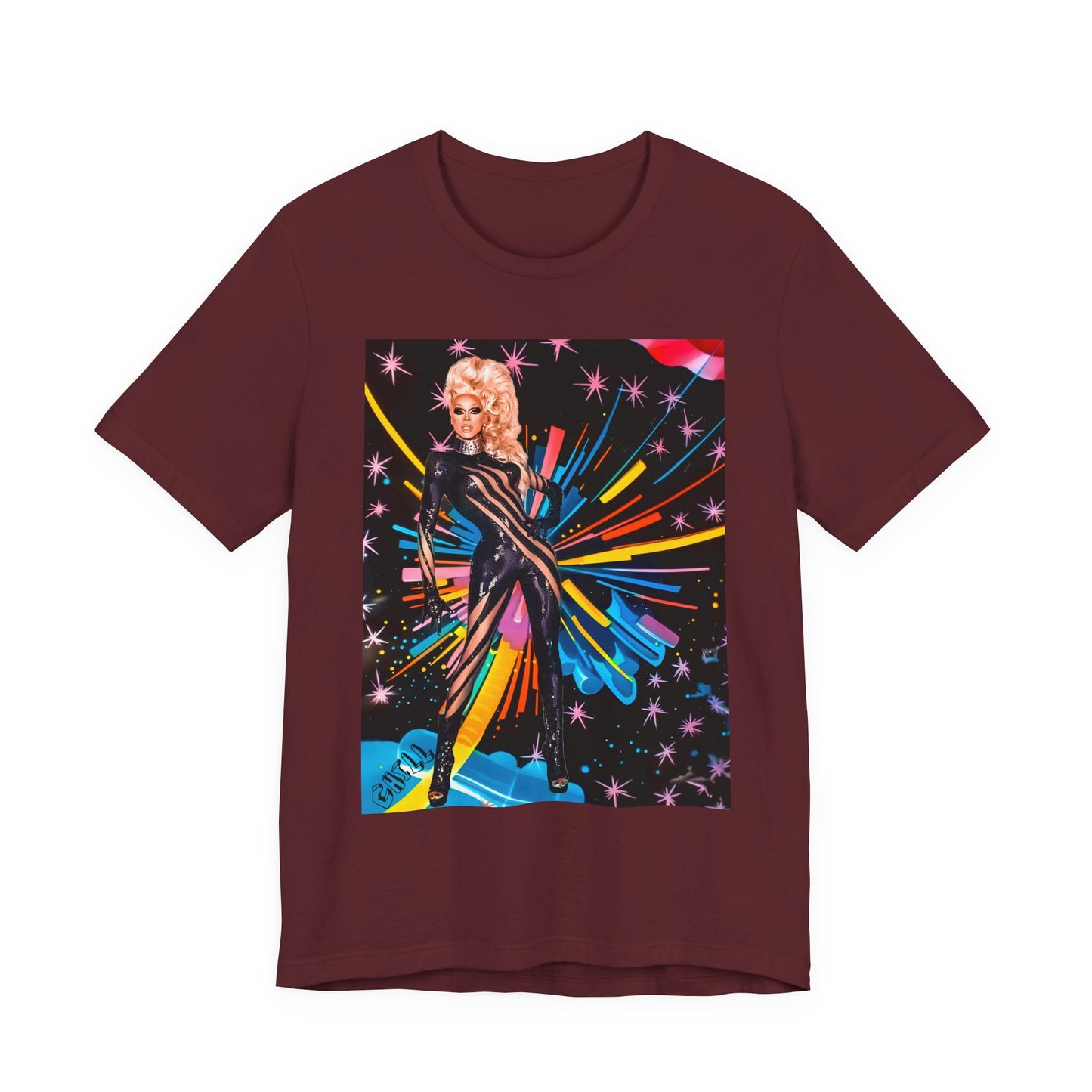 T-Shirt Rupaul with Fireworks Background Unisex Jersey Short Sleeve Tee