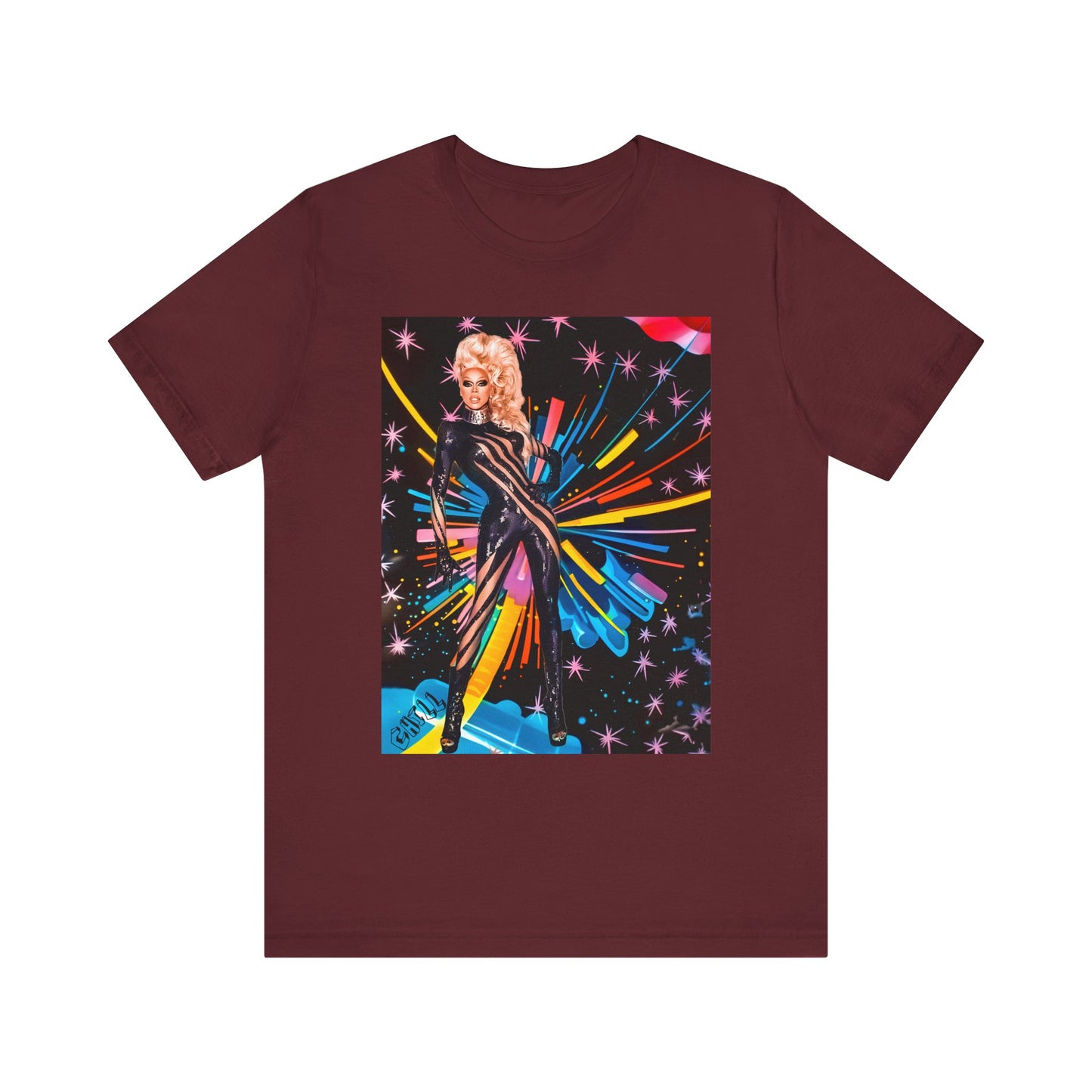 T-Shirt Rupaul with Fireworks Background Unisex Jersey Short Sleeve Tee