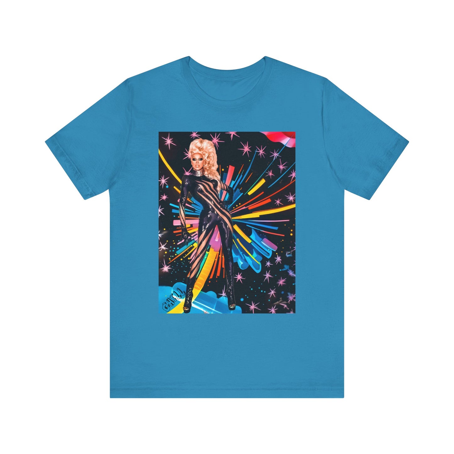 T-Shirt Rupaul with Fireworks Background Unisex Jersey Short Sleeve Tee