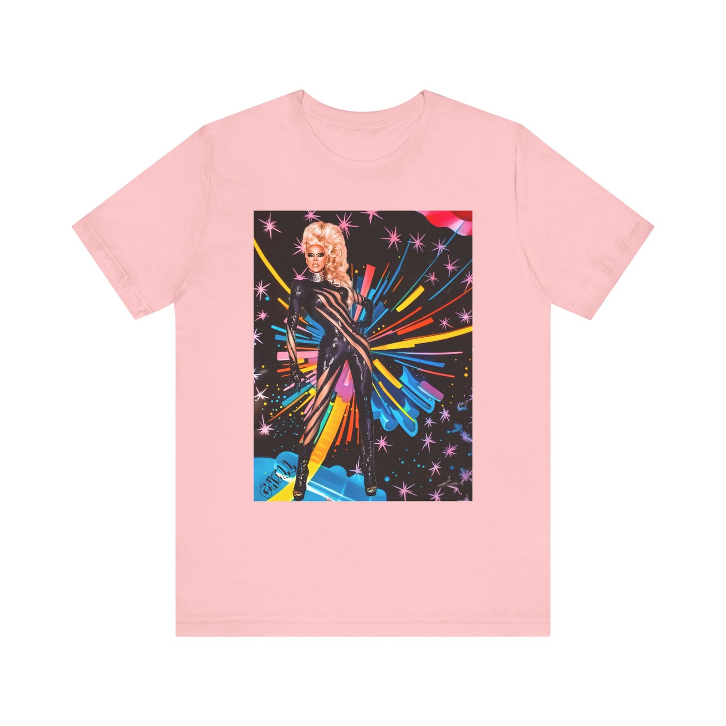 T-Shirt Rupaul with Fireworks Background Unisex Jersey Short Sleeve Tee