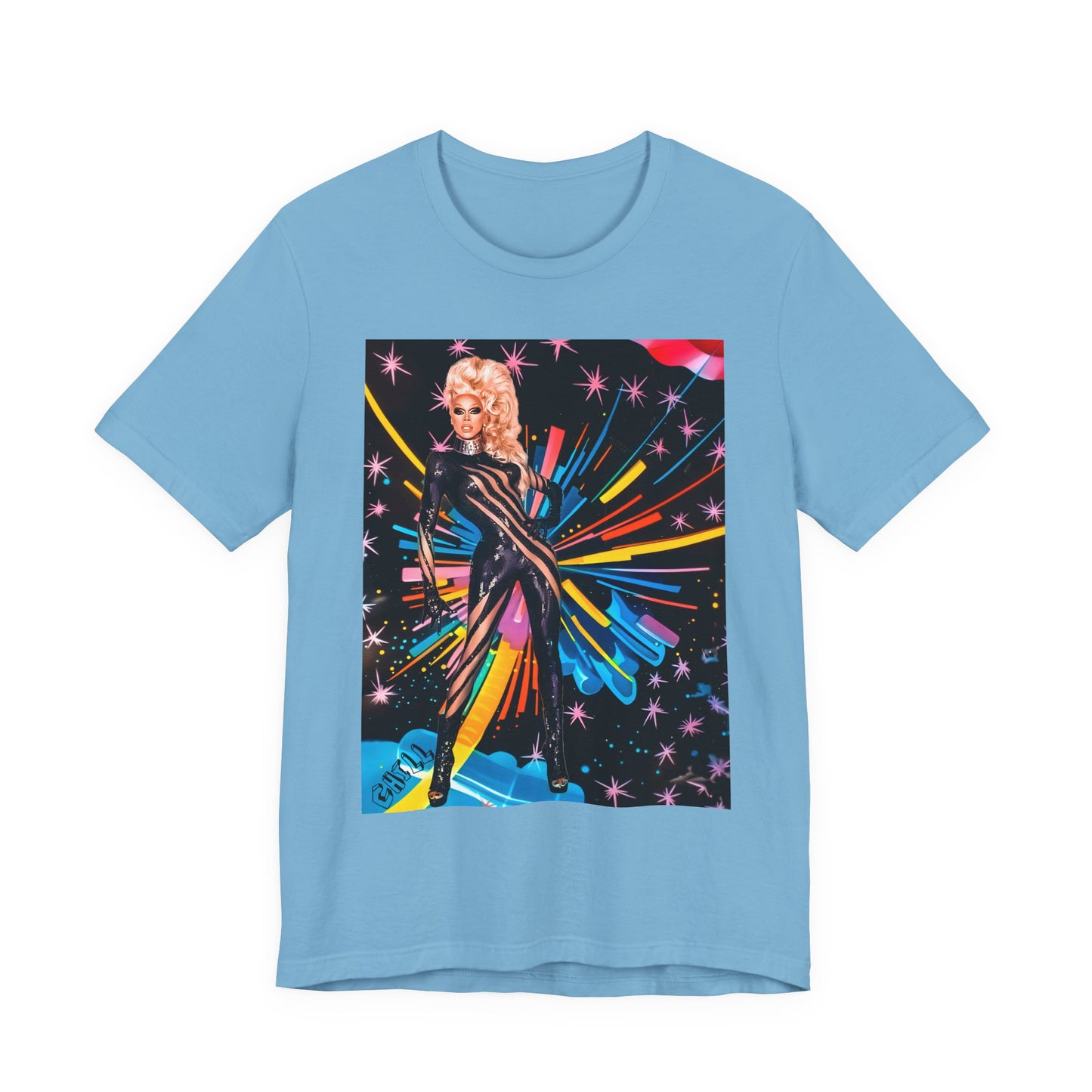 T-Shirt Rupaul with Fireworks Background Unisex Jersey Short Sleeve Tee