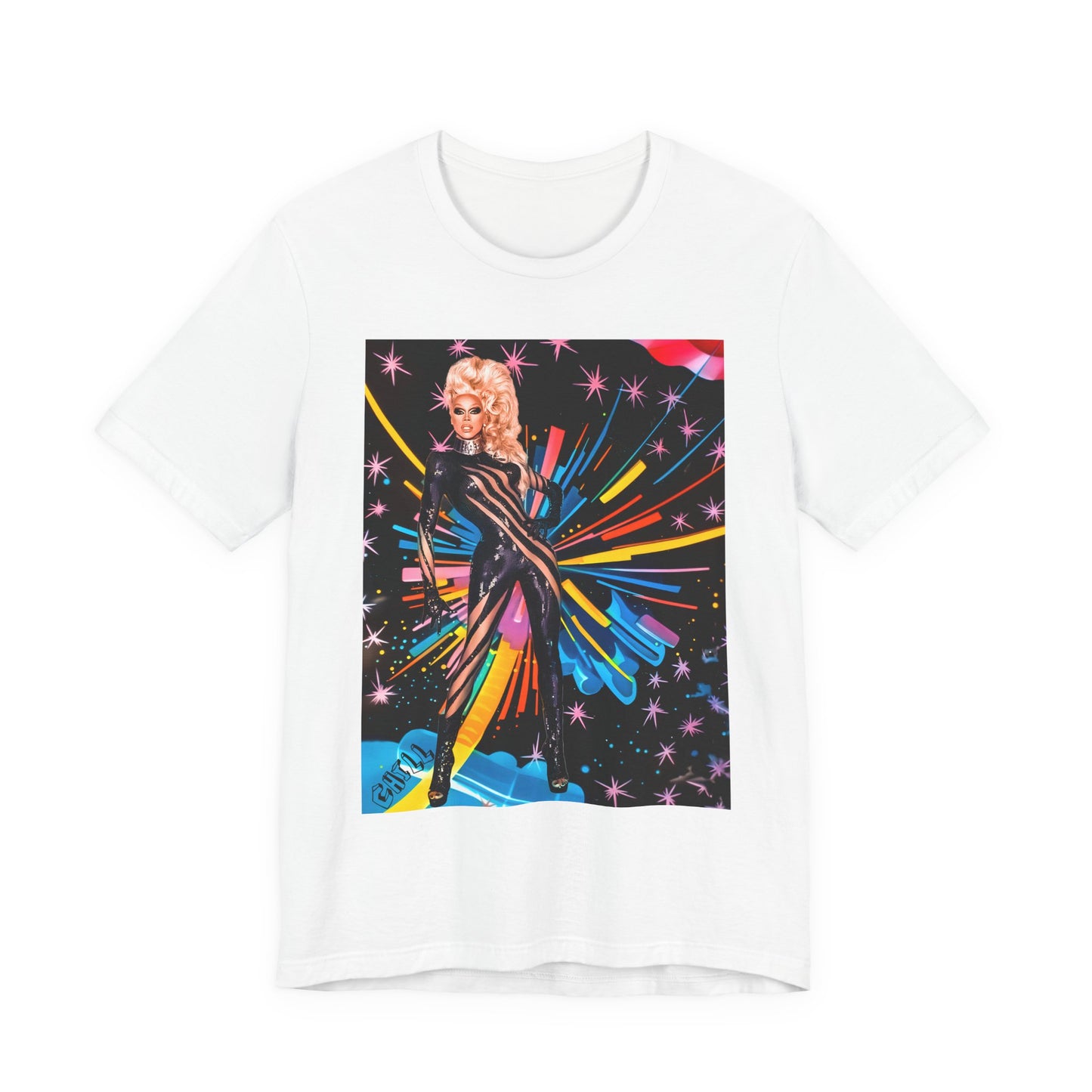 T-Shirt Rupaul with Fireworks Background Unisex Jersey Short Sleeve Tee
