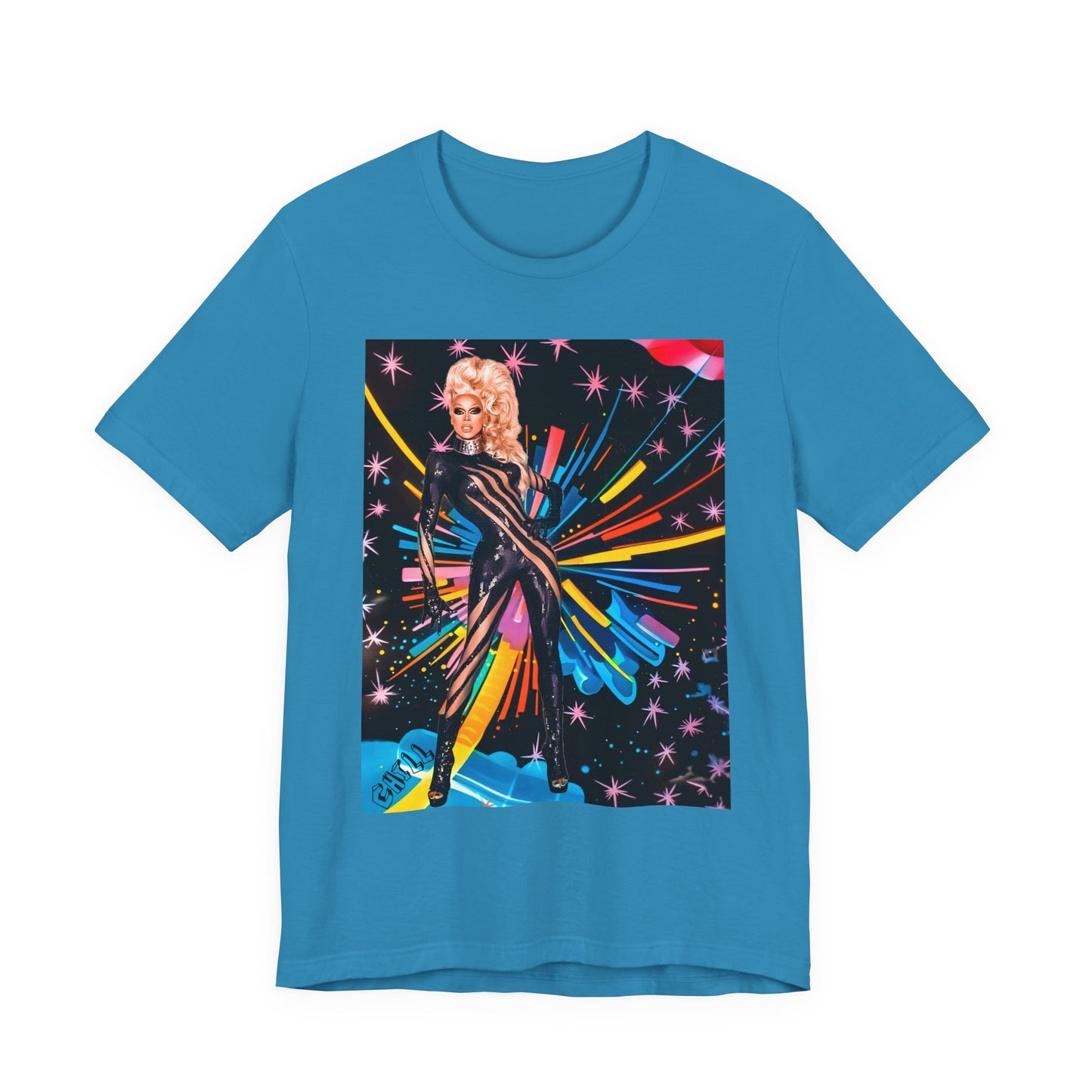 T-Shirt Rupaul with Fireworks Background Unisex Jersey Short Sleeve Tee