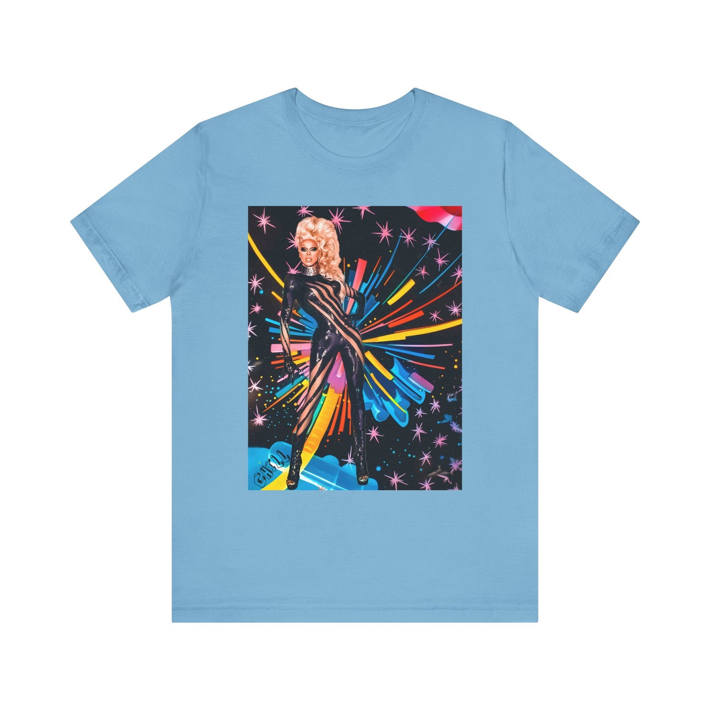 T-Shirt Rupaul with Fireworks Background Unisex Jersey Short Sleeve Tee