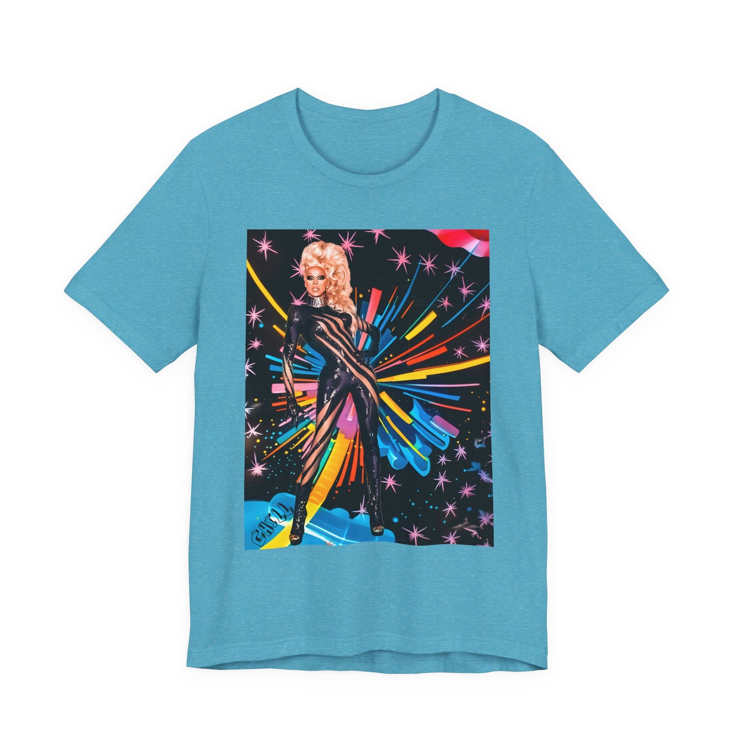 T-Shirt Rupaul with Fireworks Background Unisex Jersey Short Sleeve Tee