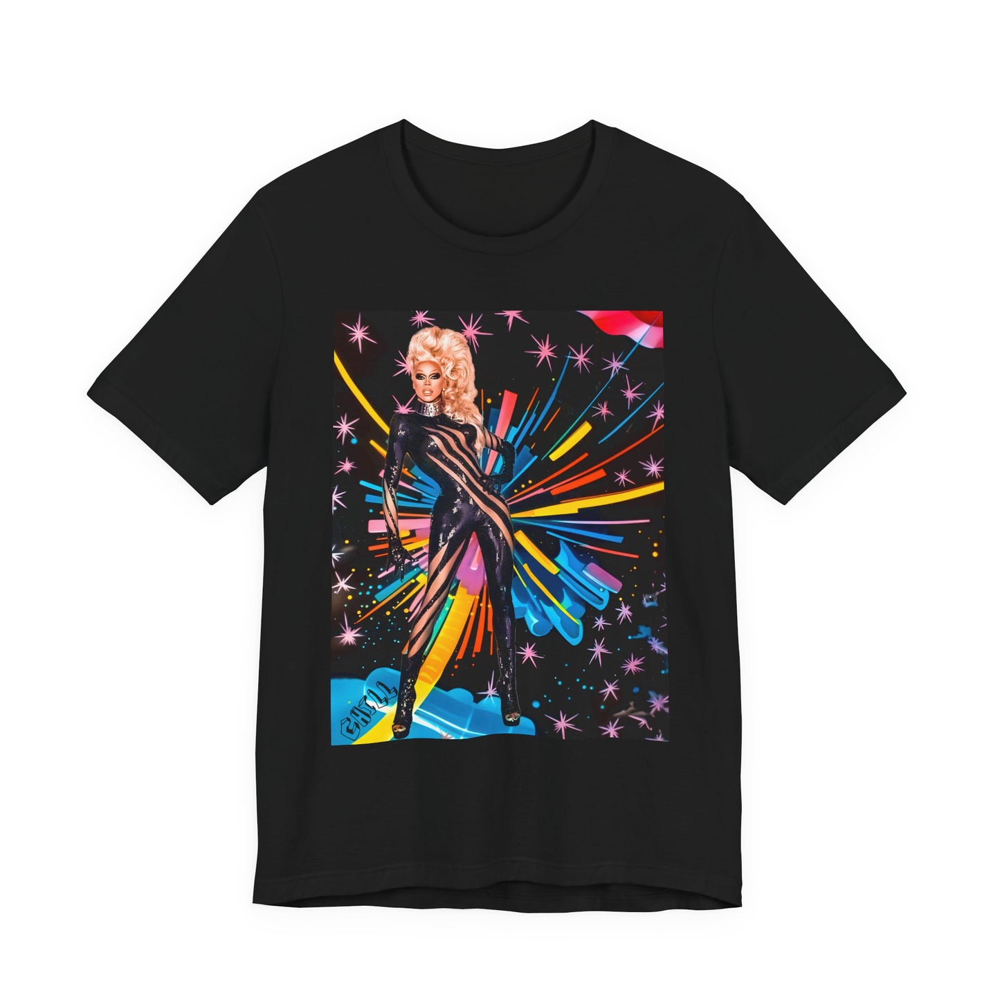 T-Shirt Rupaul with Fireworks Background Unisex Jersey Short Sleeve Tee