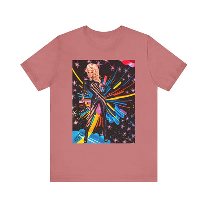 T-Shirt Rupaul with Fireworks Background Unisex Jersey Short Sleeve Tee
