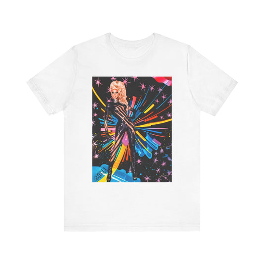 T-Shirt Rupaul with Fireworks Background Unisex Jersey Short Sleeve Tee