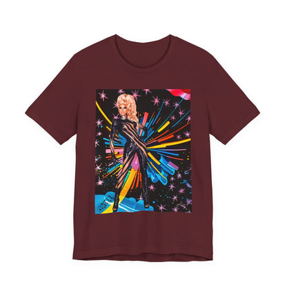 T-Shirt Rupaul with Fireworks Background Unisex Jersey Short Sleeve Tee
