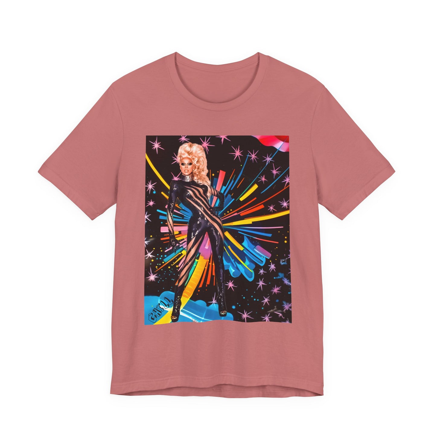 T-Shirt Rupaul with Fireworks Background Unisex Jersey Short Sleeve Tee