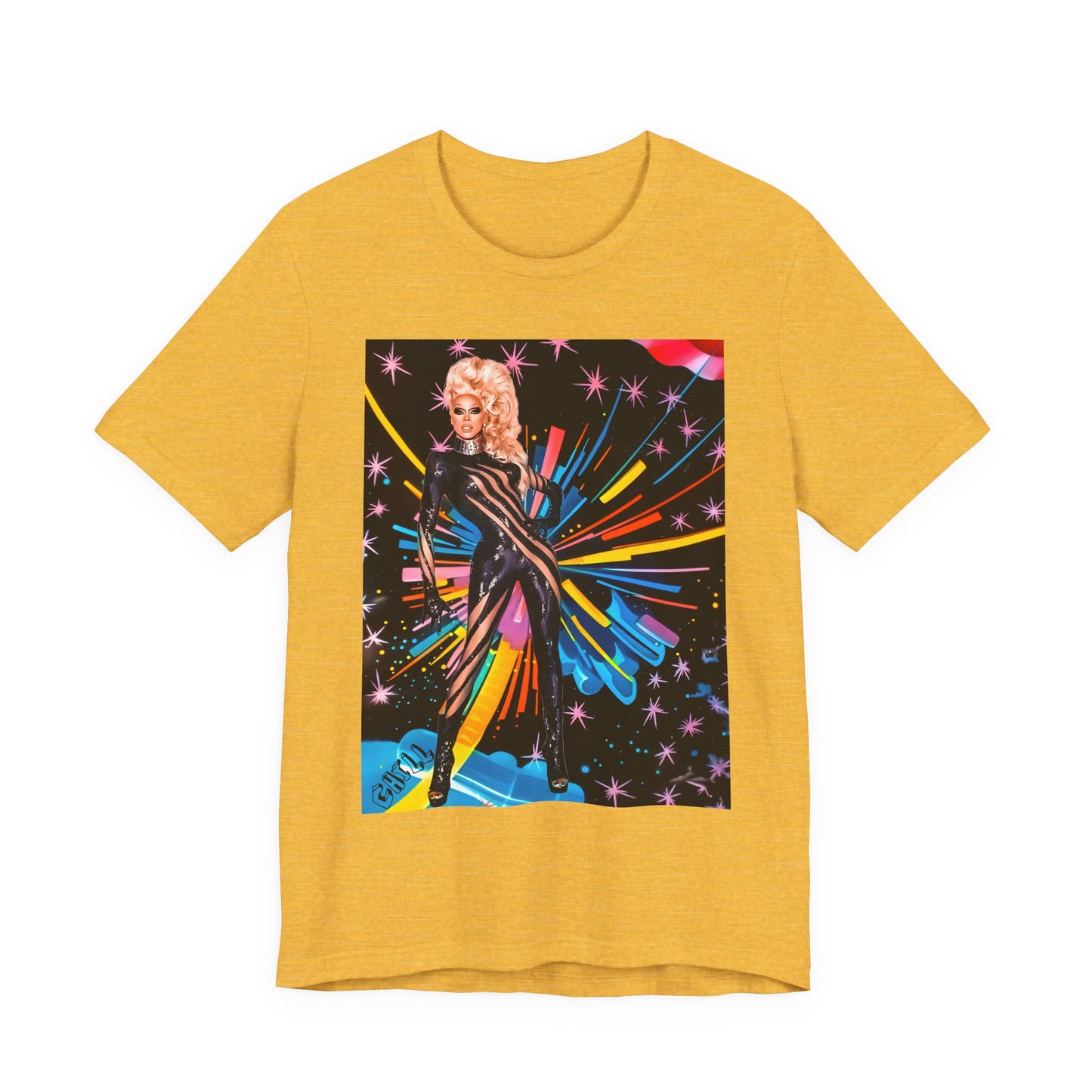 T-Shirt Rupaul with Fireworks Background Unisex Jersey Short Sleeve Tee