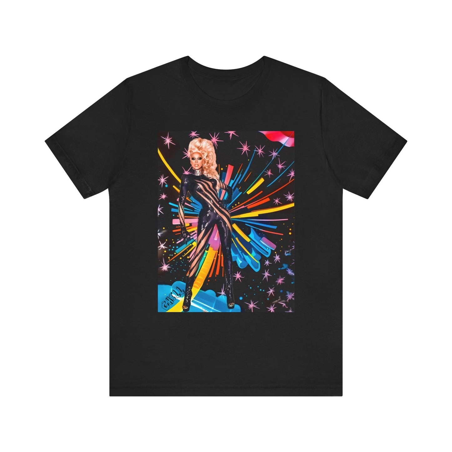 T-Shirt Rupaul with Fireworks Background Unisex Jersey Short Sleeve Tee