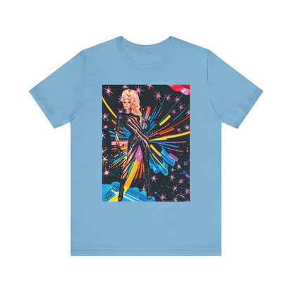 T-Shirt Rupaul with Fireworks Background Unisex Jersey Short Sleeve Tee